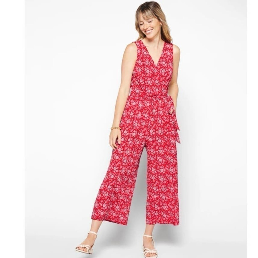 KAILEIGH Delaney Red Floral Cropped Wide Leg Jumpsuit Size Small NWOT